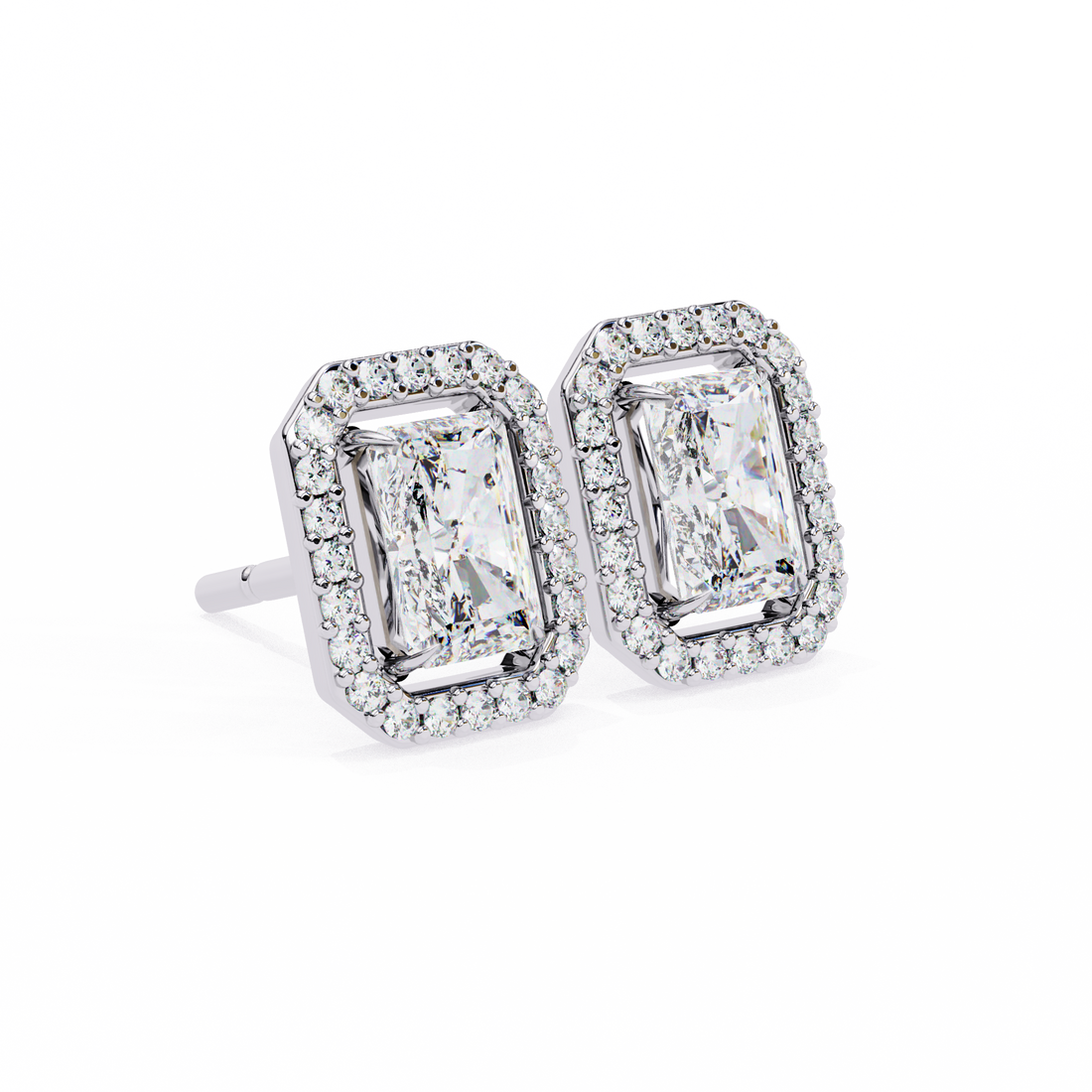 Emerald Shape Geometric Diamond Studs