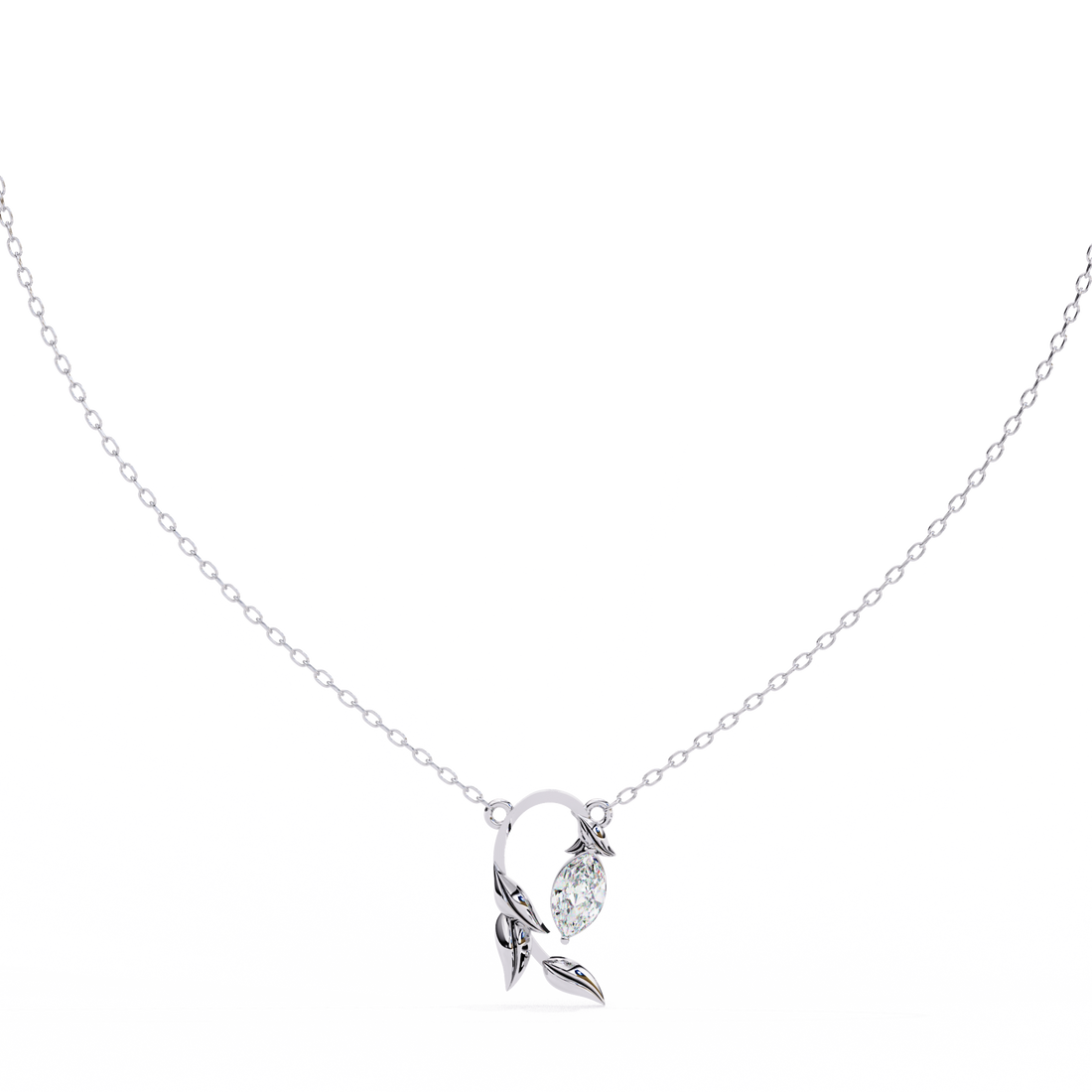Marquise Diamond Rose Gold Floral Bud Pendant