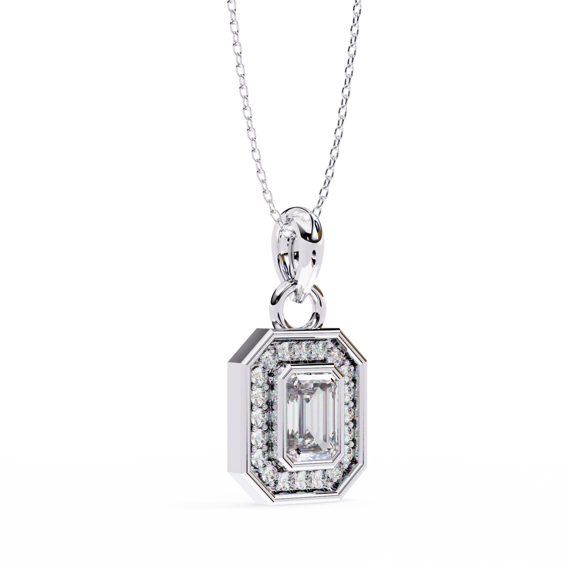 Emerald Cut Diamond Octagonal Halo Pendant