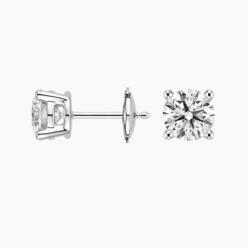 Classic Round Brilliant Diamond Stud Earrings - 4 Prong Set