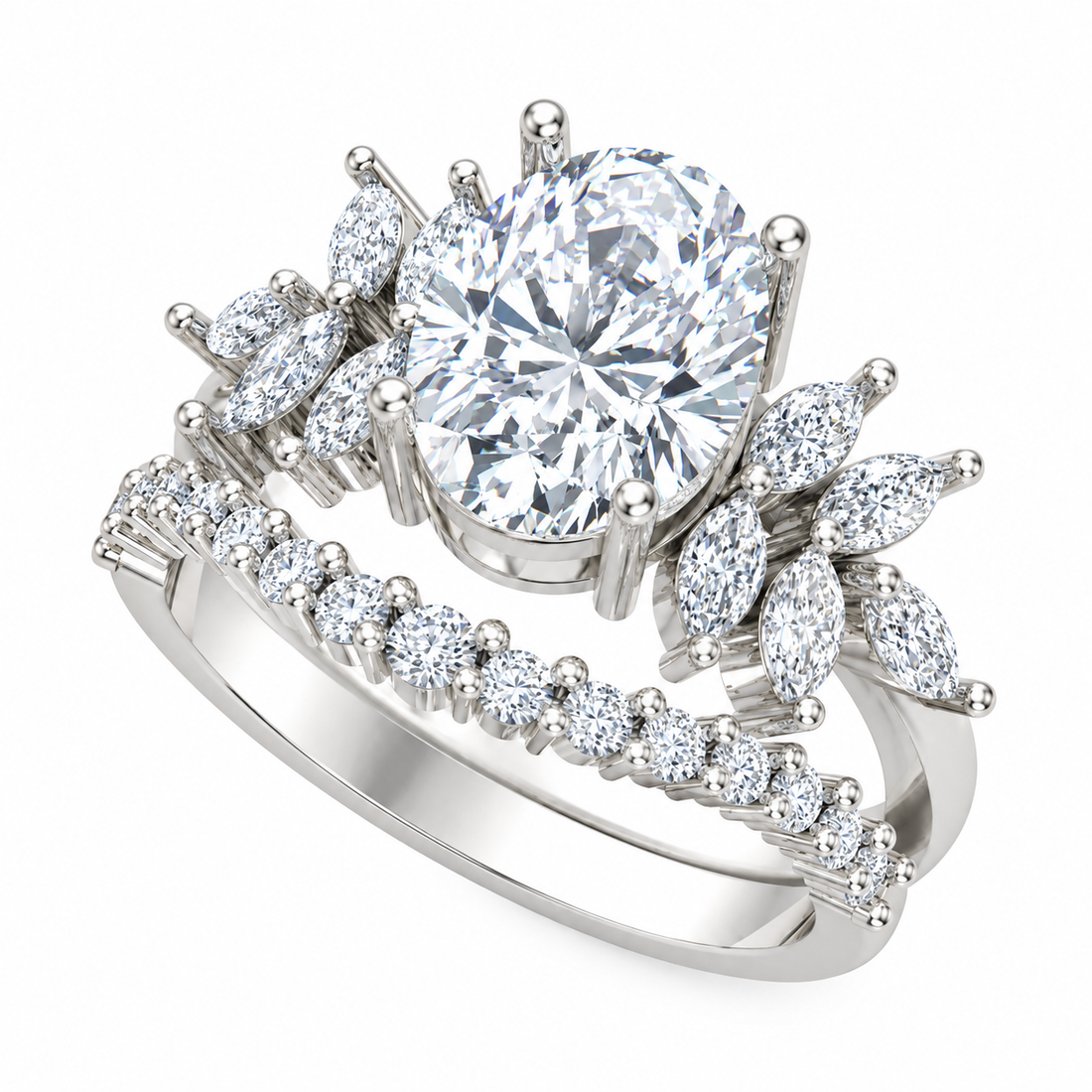 Floral Vine Oval Diamond Bridal Set