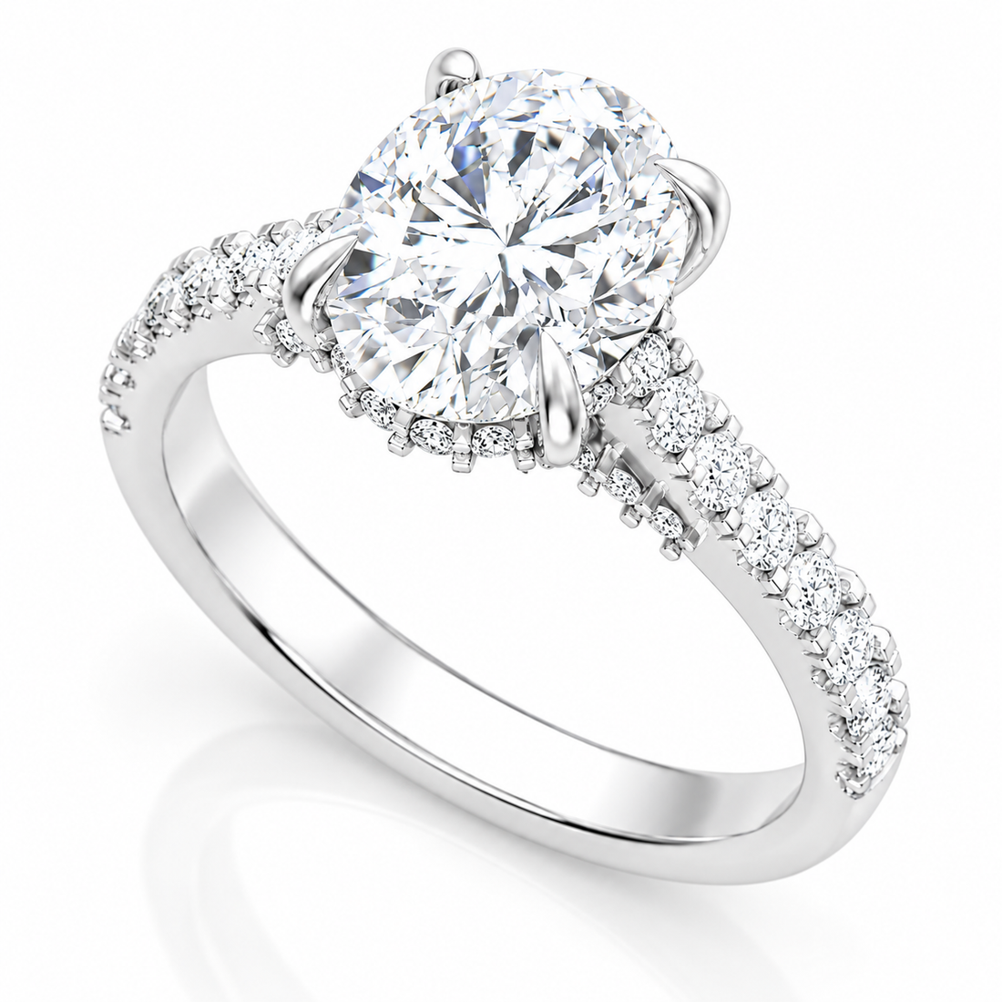 Petite Pavé Oval Diamond Ring with Four-Prong Setting