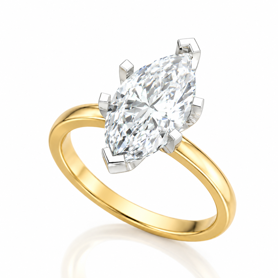 Classic Marquise Diamond Solitaire on a Slim Yellow Gold Band