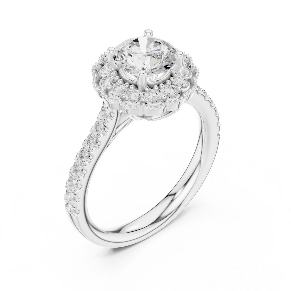 Scalloped Milgrain Diamond Engagement Ring