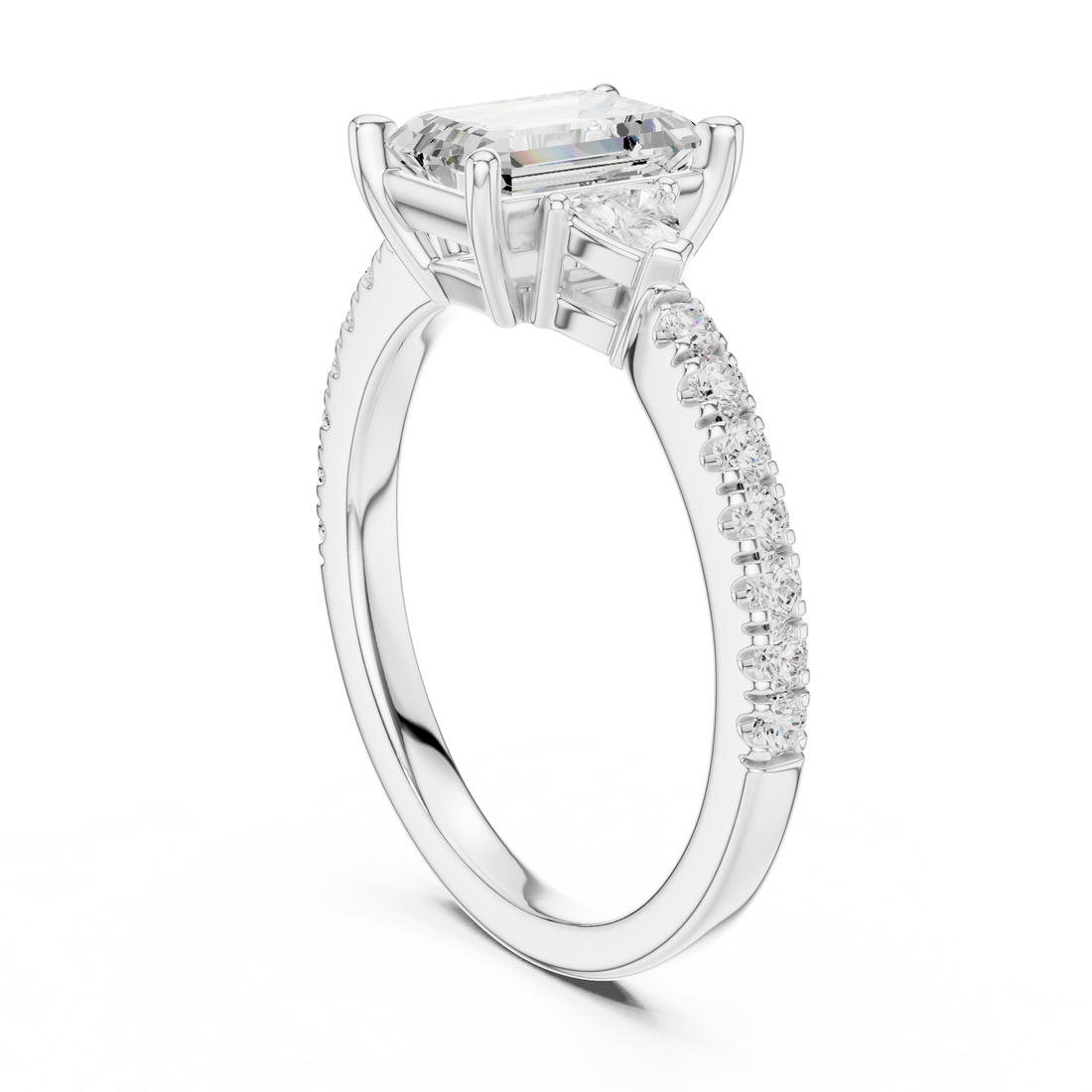 Emerald-Cut Solitaire with Trillion-Cut Side Stones