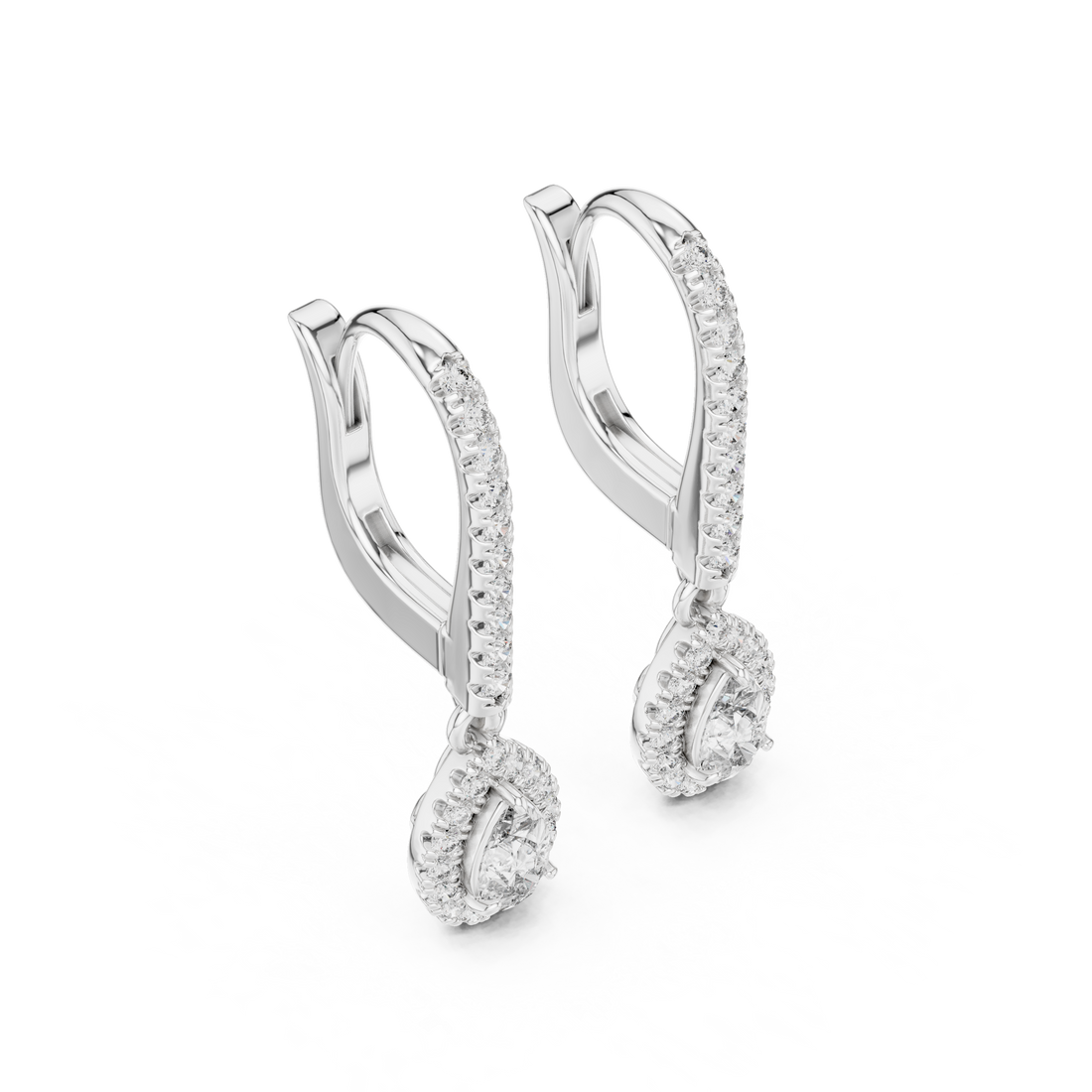 Pear-Cut Halo Drop Earrings