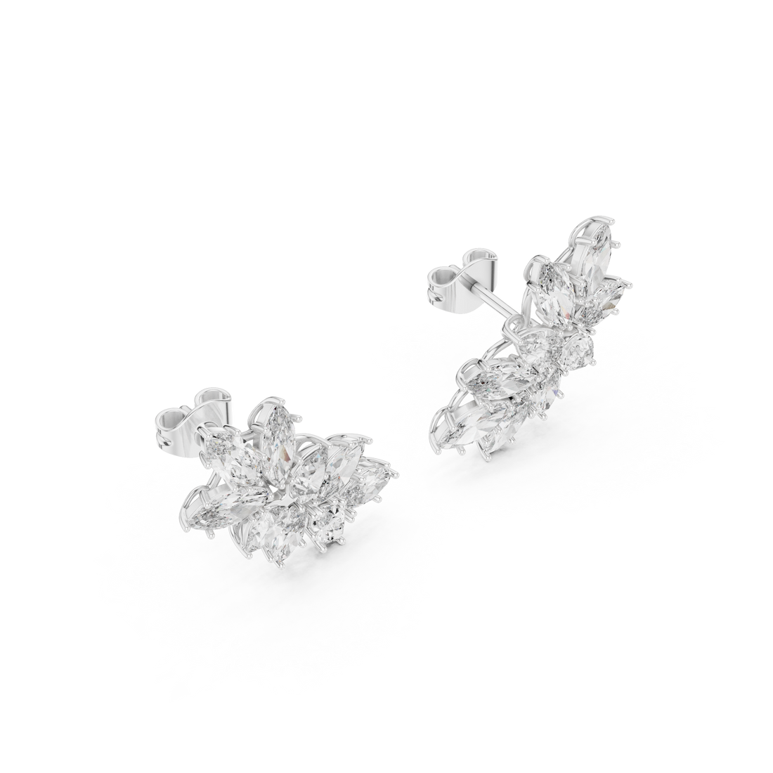Marquise-Cut Floral Cluster Climber Earrings