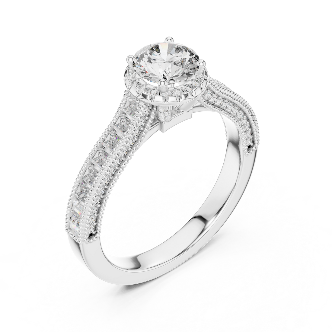 Vintage-Inspired Milgrain Diamond Halo Ring