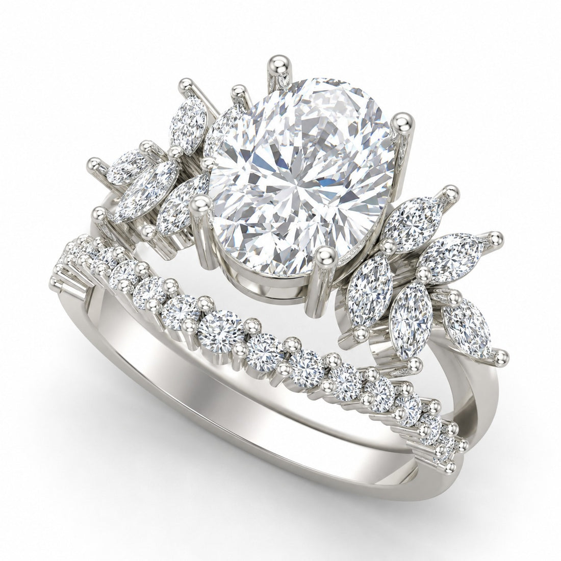 Floral Vine Oval Diamond Bridal Set