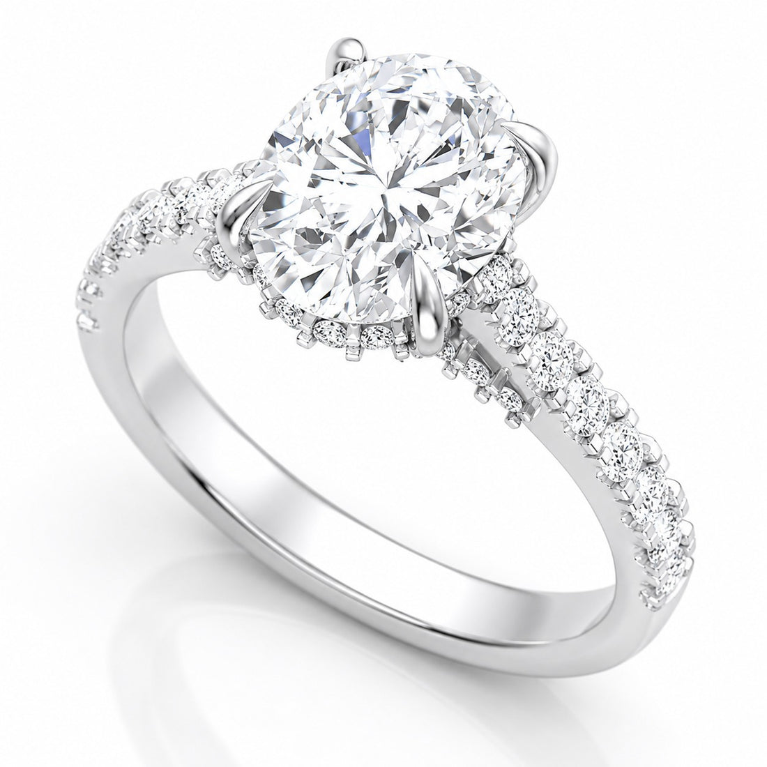 Petite Pavé Oval Diamond Ring with Four-Prong Setting