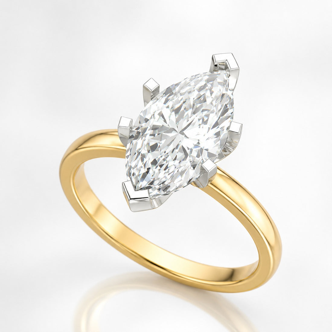 Classic Marquise Diamond Solitaire on a Slim Yellow Gold Band