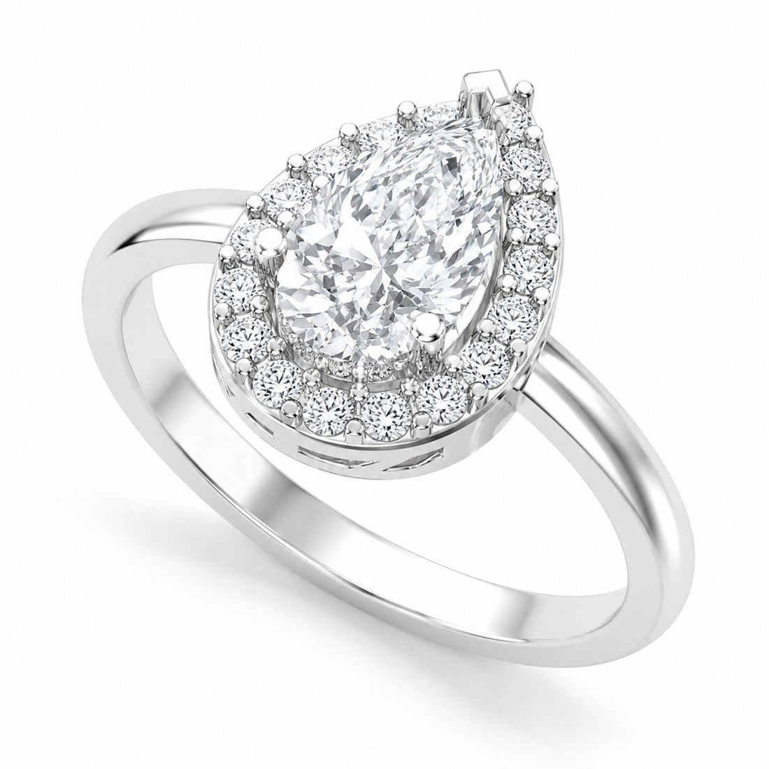 Teardrop Pear Cut Diamond Halo Engagement Ring