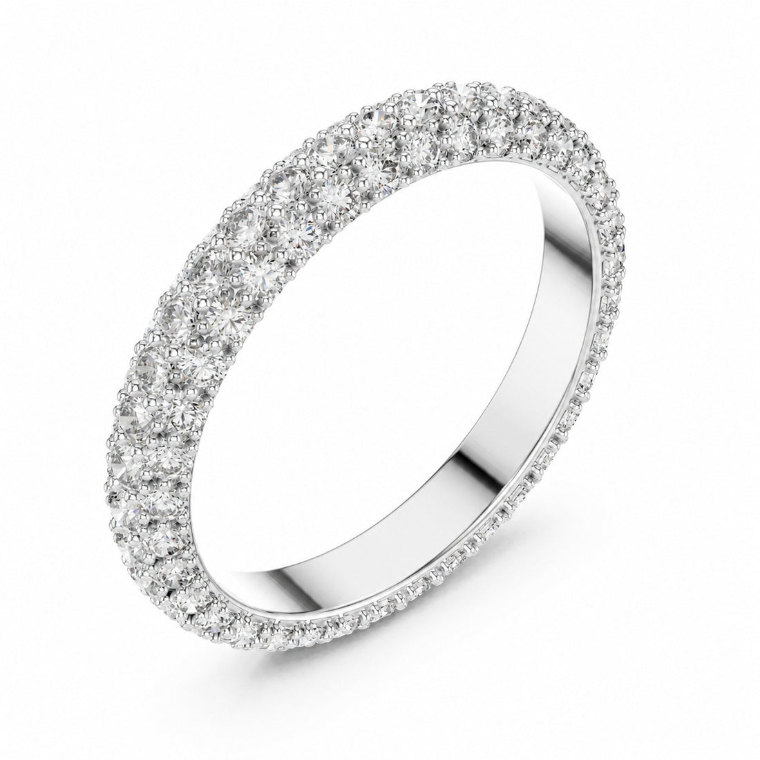 Exquisite Three-Row Pave Diamond Eternity Band